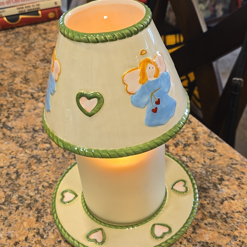 Ceramic Angel Table Lamp Shade with Green Trim